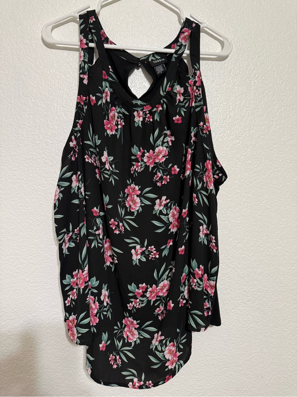 torrid Black Floral Cold-Shoulder Tank Top - Pink & Green Print